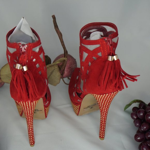 LILIANA RED PLATFORM STILETTO HEEL  w Tassle SZ. 8 - Picture 3 of 7